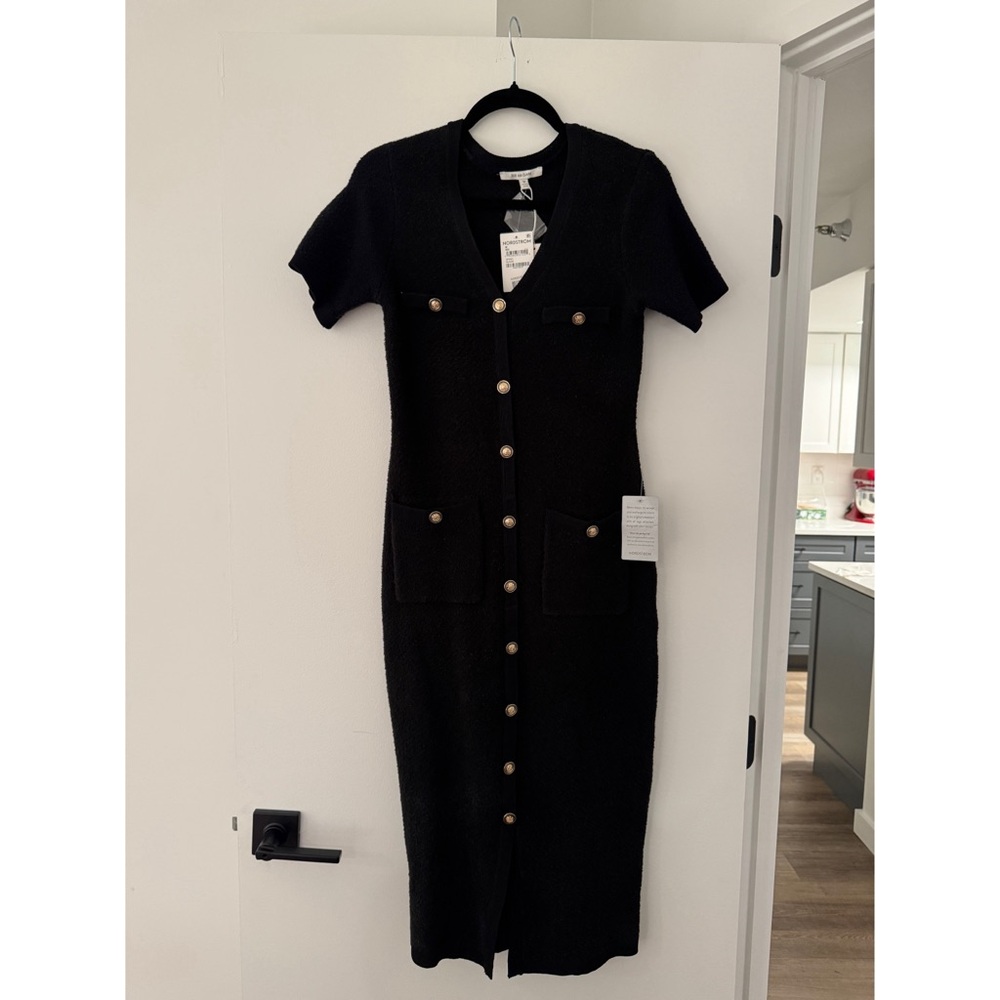 Zoe And Claire Black Midi Dress with Gold Button Accents - Size M